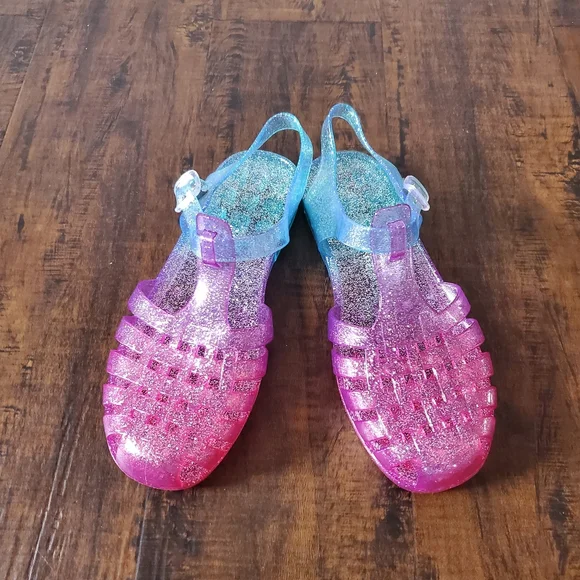 Children's Place Girls Jelly Sparkly Ombre Pink, Purple And Blue Sandals Size 4 - Picture 2 of 6